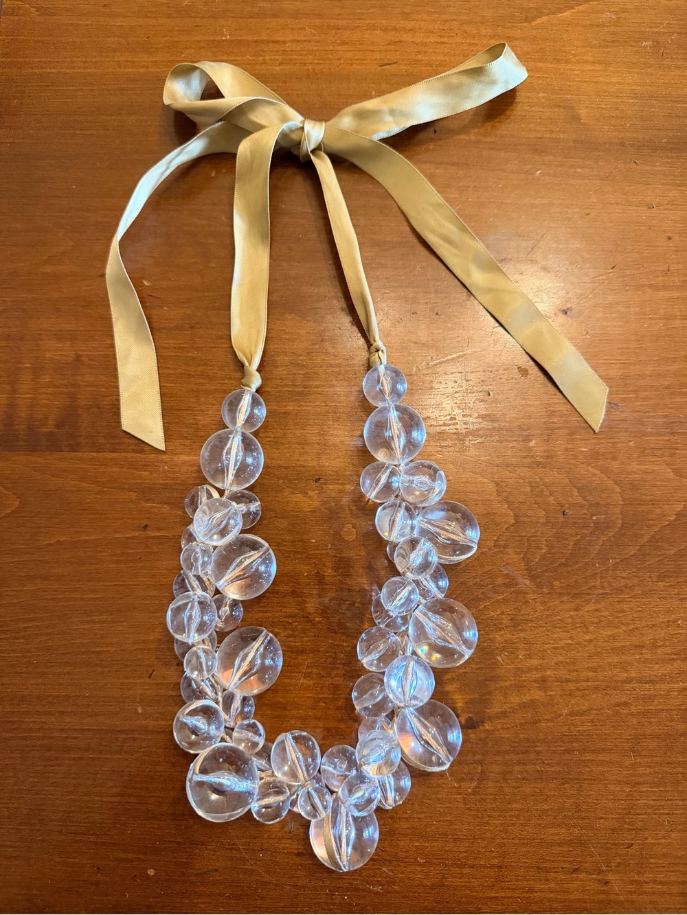 Clear Beaded Ribbon Tie Necklace